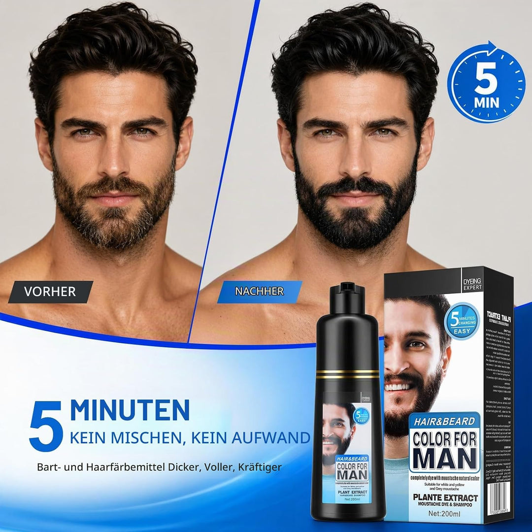 Schnurrbart und Bart Schwarz Farbstoff For Men,Graue Haare an Bart und Schläfen abdecken,Schnelle An