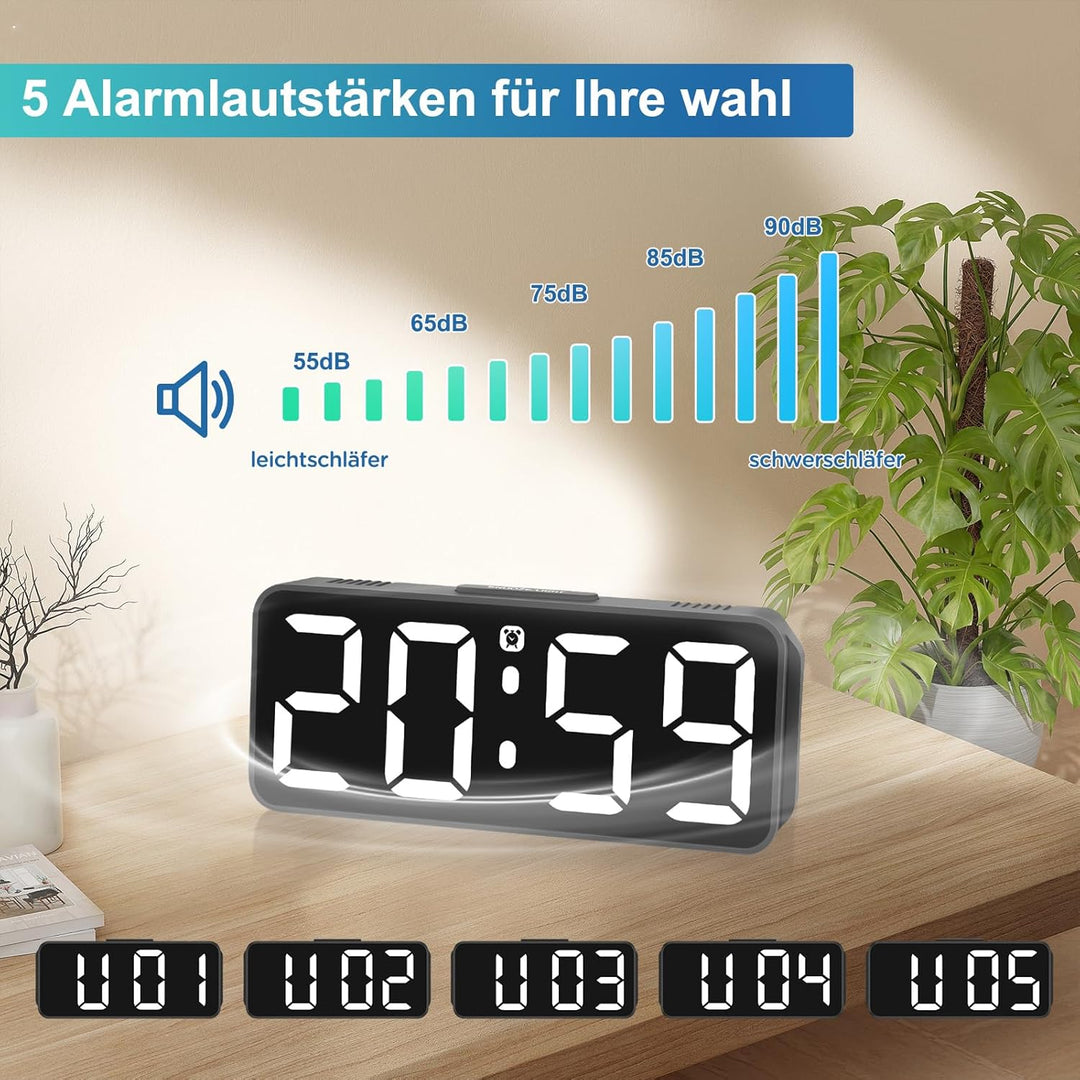 Wecker Digital Ohne Ticken wecker für Kinder Kleiner Uhr Lautstärke und Helligkeit Einstellbar Snooz
