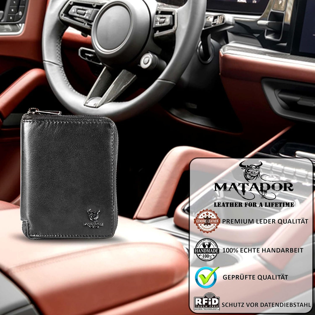 MATADOR® Granada Leder Geldbörse Herren mit Reissverschluss Schwarz TüV geprüfter RFID & NFC Schutz