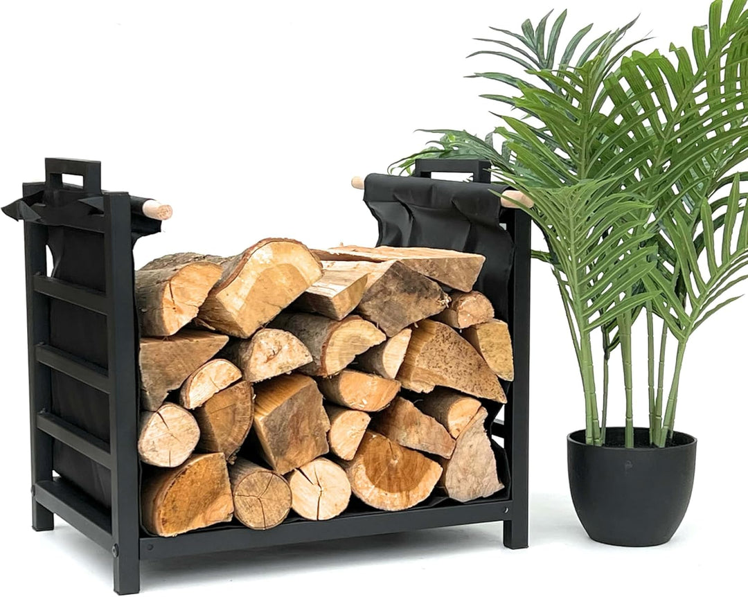 DanDiBo Kaminholzregal Innen Metall Schwarz Stehend mit Tragetasche 45 cm Kaminholzständer 96466 Kam