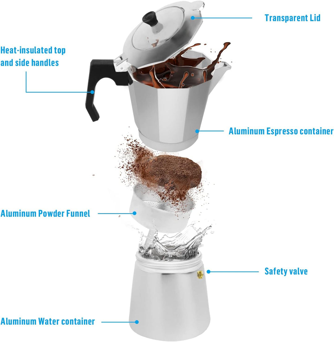 ACTIV CUISINE Espressokocher 9 Tassen aus Aluminium, Espressokanne Espresso Mokka Maker Mokkakanne i