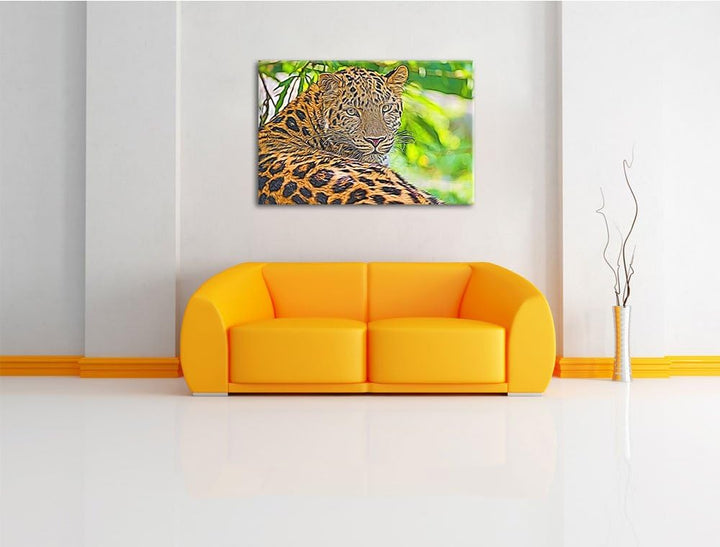 aufmerksamer Leopard im Schatten Deluxe Format: 100x70 cm auf Leinwand, XXL riesige Bilder fertig ge