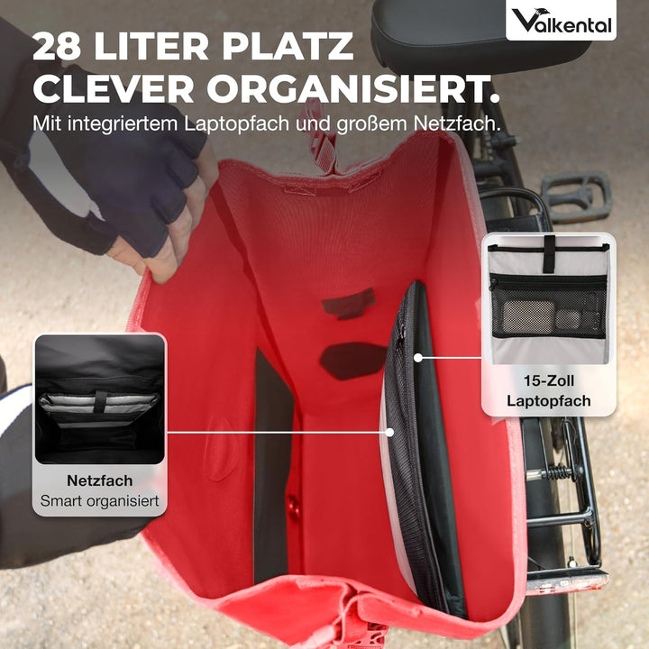 Valkental® Grosse & wasserdichte Gepäckträgertasche [28L] Abschliessbare Befestigung [PVC frei] Fahr