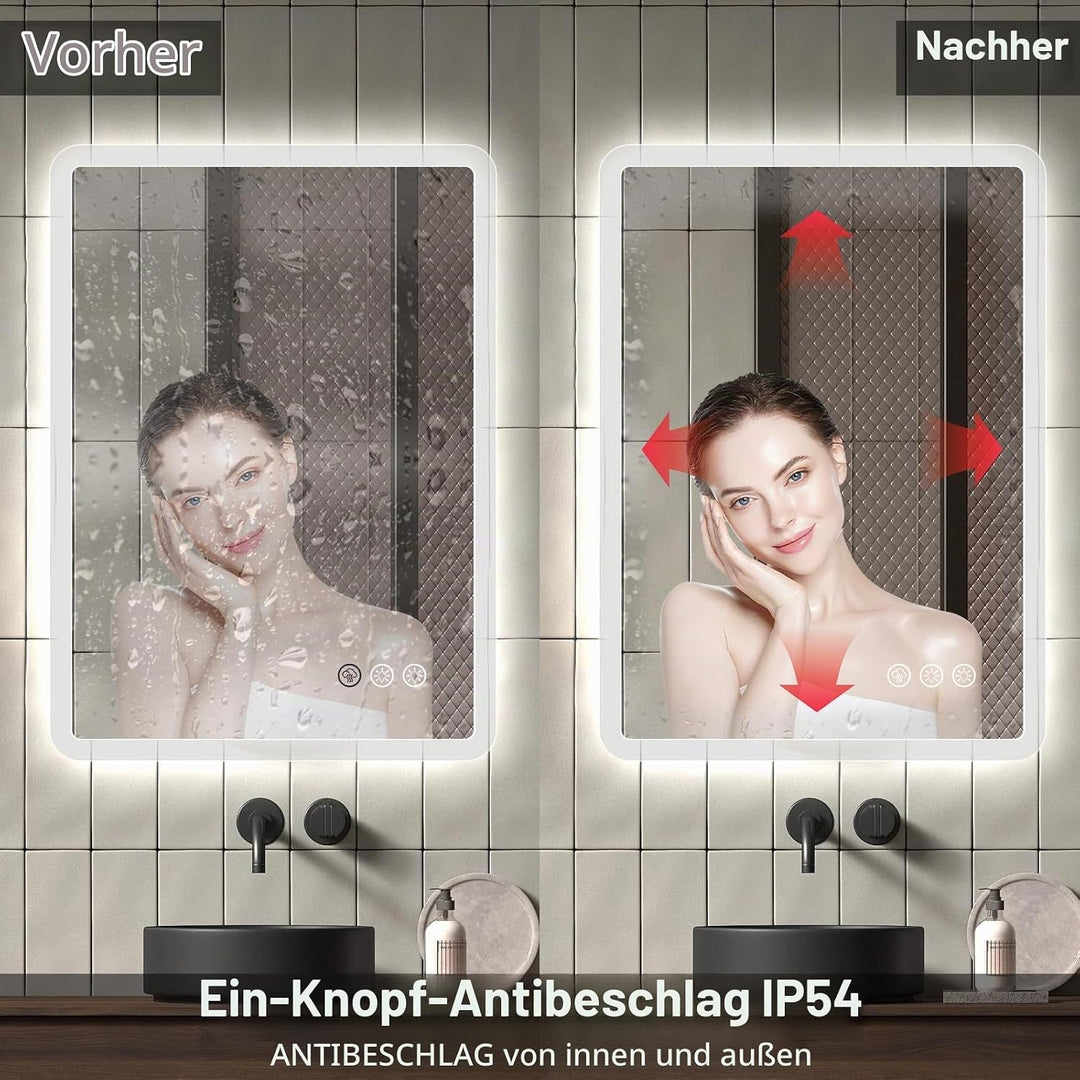 Ratsamee Badezimmerspiegel mit Beleuchtung LED, 50x70cm Spiegel mit Light, Wandspiegel mit Frontbele