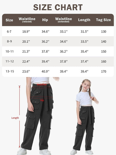 Rolanko Mädchen Baggy Cargo Hose, Elastisch Hohe Taille Gerade Weites Bein Streetwear Jeans mit Mehr