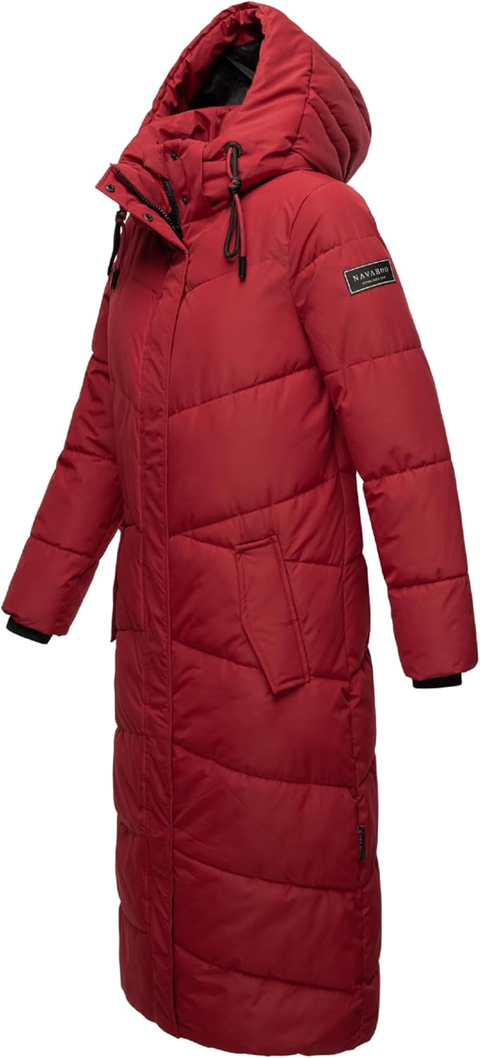 Navahoo Damen Wintermantel warmer Steppmantel extralang mit abnehmbarer Kapuze Hingucker XIV XS-5XL
