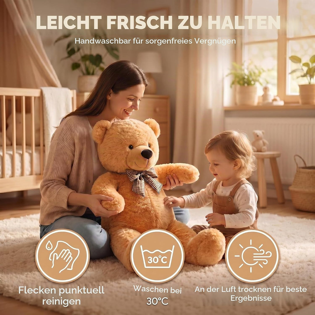 Feluna Riesen Teddybär XXL Kuschelbär 120 cm gross Plüschbär - Original Teddy Bär mit Schleife Hellb