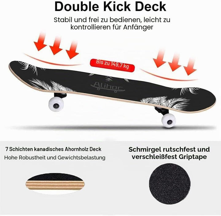 31-Zoll-Standard-Skateboard, 7 Lagen Ahorn-Board-Oberfläche, geeignet für Kinder, Jugendliche, Erwac