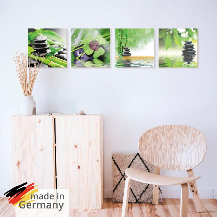 ARTland Glasbilder Wandbild Glas Bild Set 4 teilig je 30x30 cm Quadratisch Asien Wellness Zen Steine