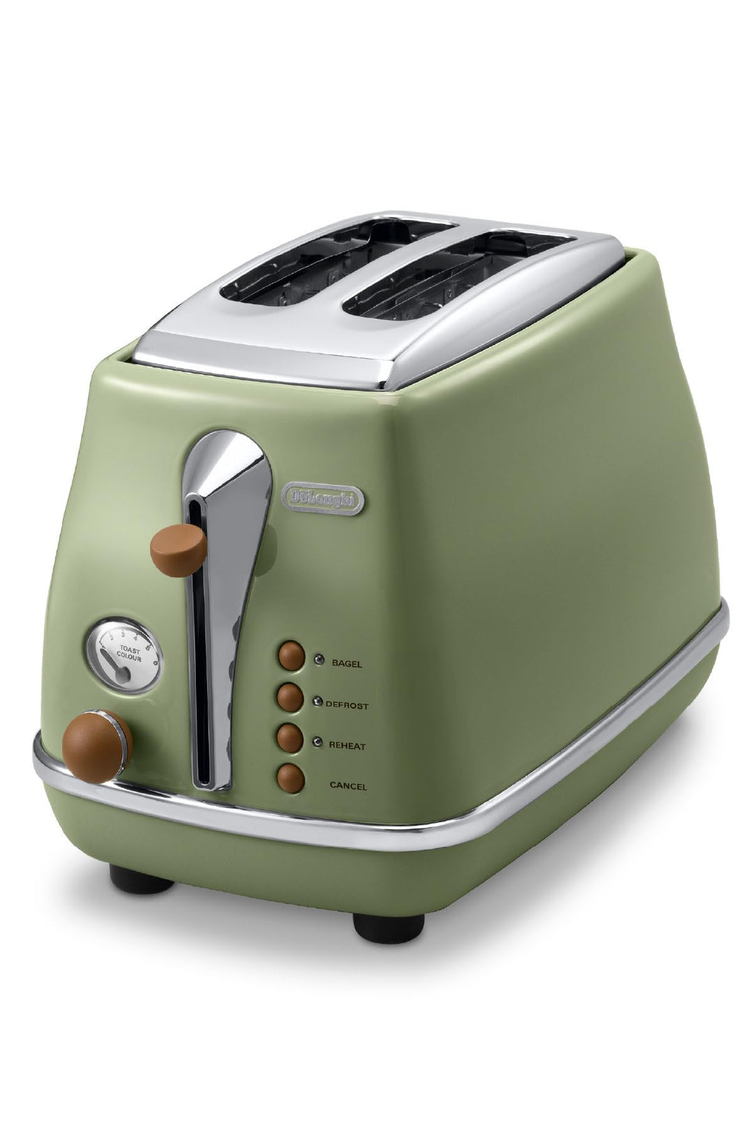 De'Longhi Toaster Icona Vintage CTOV2103.GR - 2-Schlitz-Toaster mit Brötchenaufsatz, Edelstahl in el