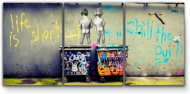 Giallobus - Grosse Gemälde im XXL-Format - Banksy - Strassenkunst - Kinder pinkeln - Leinwand - 218x