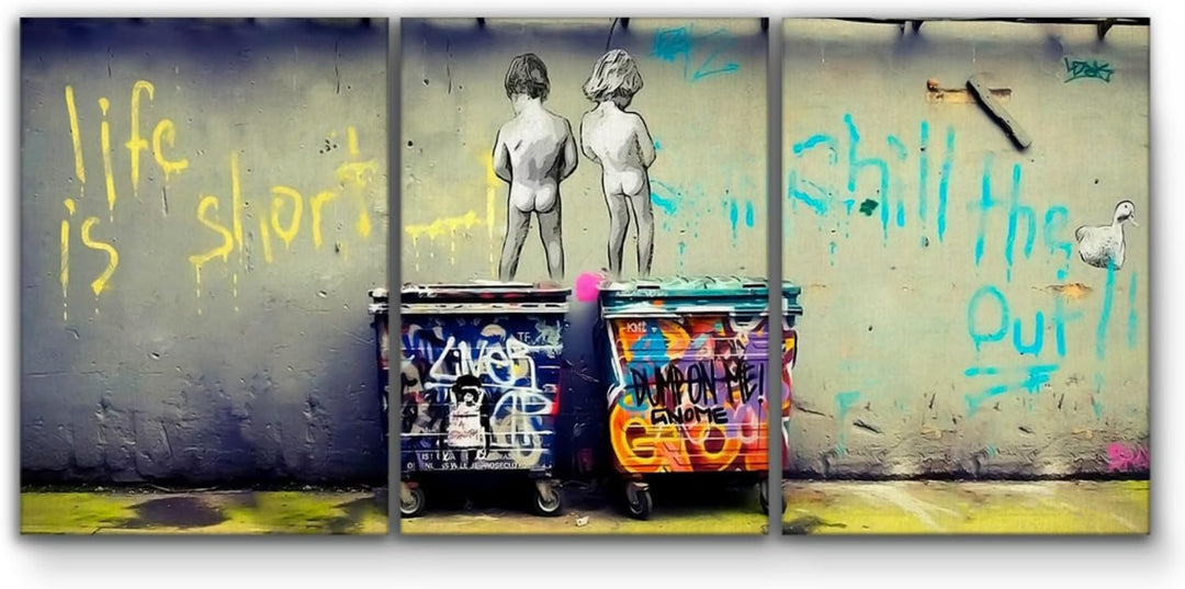 Giallobus - Grosse Gemälde im XXL-Format - Banksy - Strassenkunst - Kinder pinkeln - Leinwand - 308x