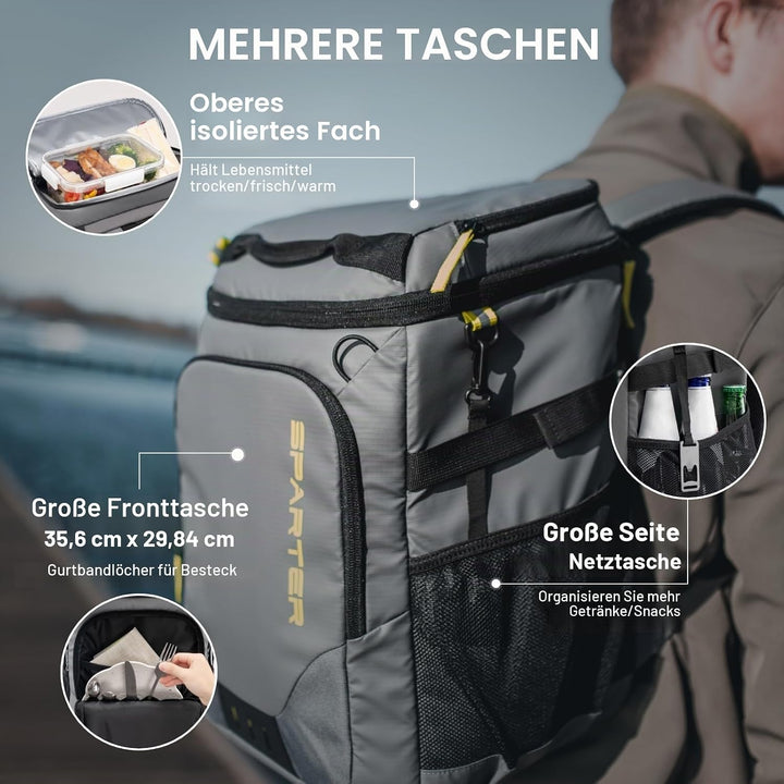 SPARTER Rucksack-Kühler, isoliert, auslaufsicher, 33 Dosen, wasserdicht, leicht, isoliert, Eistruhe,