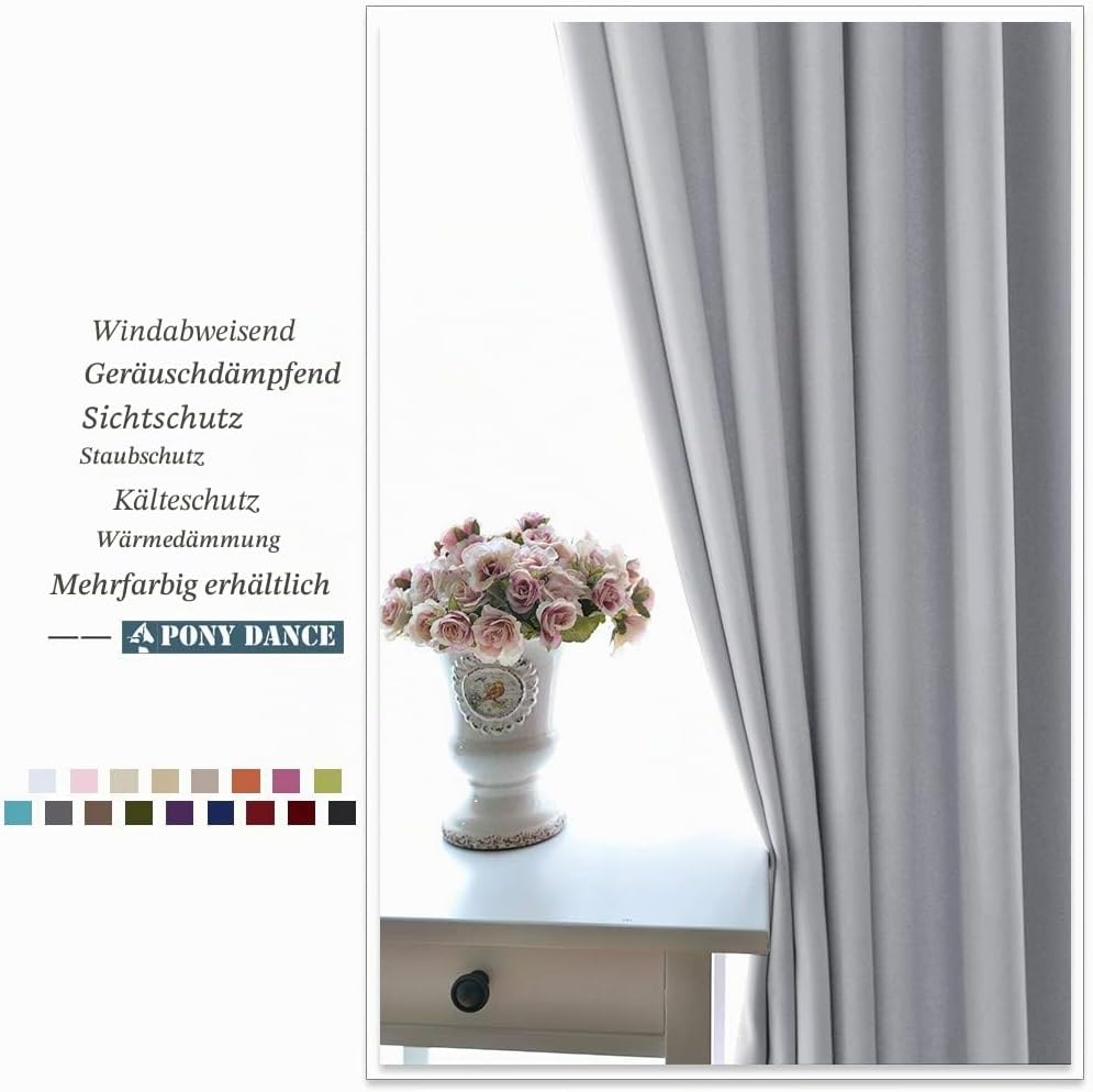 PONY DANCE Scheibengardinen für Kleine Fenster 2 Stücke H 114 x B 132 cm Kurzvorhang Grau Blickdicht