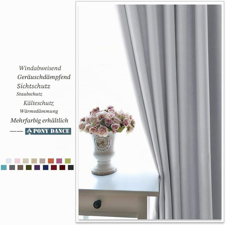 PONY DANCE Scheibengardinen für Kleine Fenster 2 Stücke H 114 x B 132 cm Kurzvorhang Grau Blickdicht