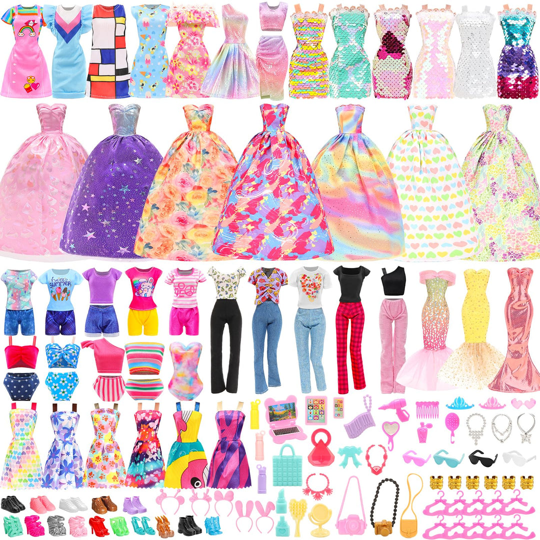Miunana 63 Puppenkleidung Kleidung für Puppen = 15 Kleider 4 Tops Outfits 4 Hosen 3 Abendkleider 3 B