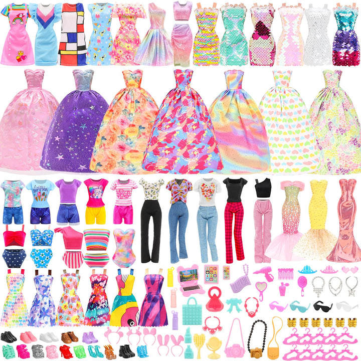 Miunana 63 Puppenkleidung Kleidung für Puppen = 15 Kleider 4 Tops Outfits 4 Hosen 3 Abendkleider 3 B