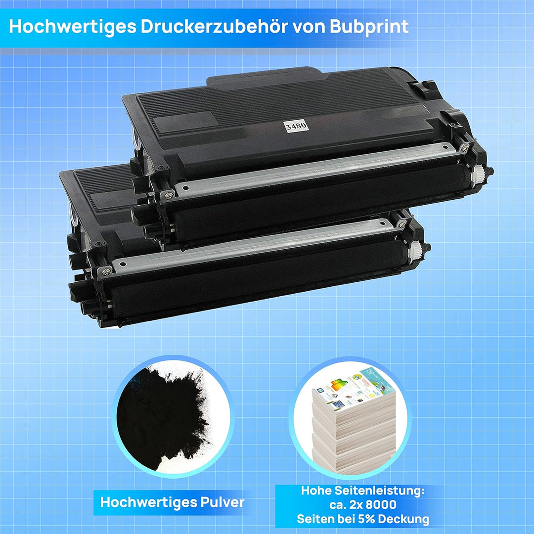 2 Toner kompatibel als Ersatz für Brother TN3480 für HL-L5100DN HL-L5100DNT HL-L5100DNTT MFC-L5750DW