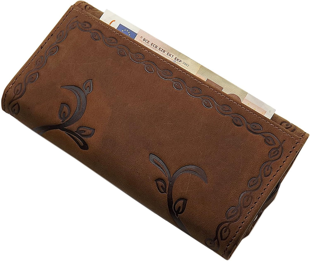 myledershop Grosse Büffel-Vollleder Damen Geldbörse/Geldbeutel/Portemonnaie/Geldtasche mit Colibri-M