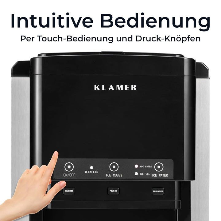 KLAMER 3-in-1 Eiswürfelmaschine, Crushed Ice & Eiswasser, 18–20 kg/24h, Kugeleis 12 Stück in 7 Min,