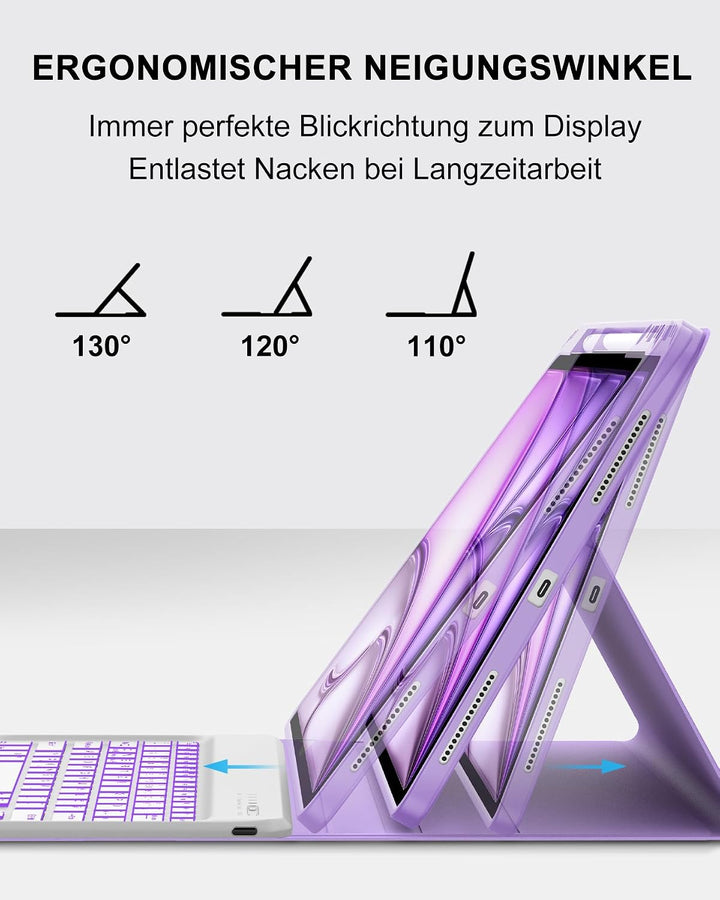 Beleuchtete Tastatur für iPad Air 13" (2026 M4/2025 M3/2024 M2) & Pro 12.9" (2018-2022), 7-Farben RG