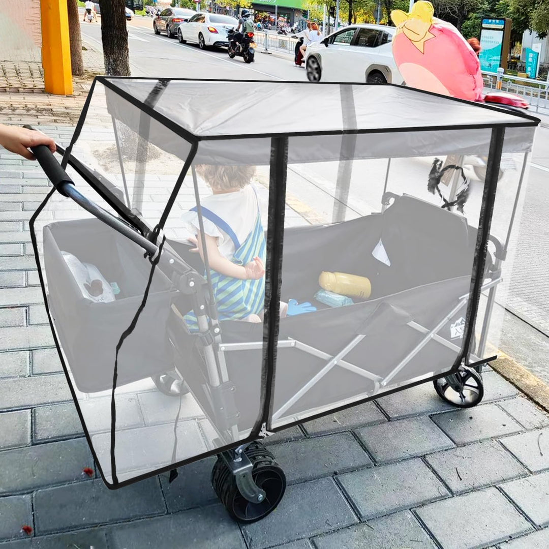 QWORK® Bollerwagen Regenschutz Transparent, 110 x 52 x 76 cm Regenverdeck aus PEVA mit Reissverschlu