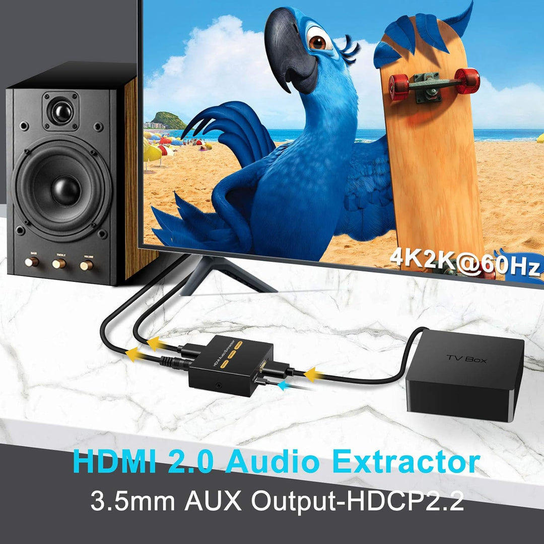 KUYiA HDMI 2.0 Audio Extractor HDMI 2.0 V auf HDMI Video und Audio Splitter Konverter mit 3,5 mm Ste