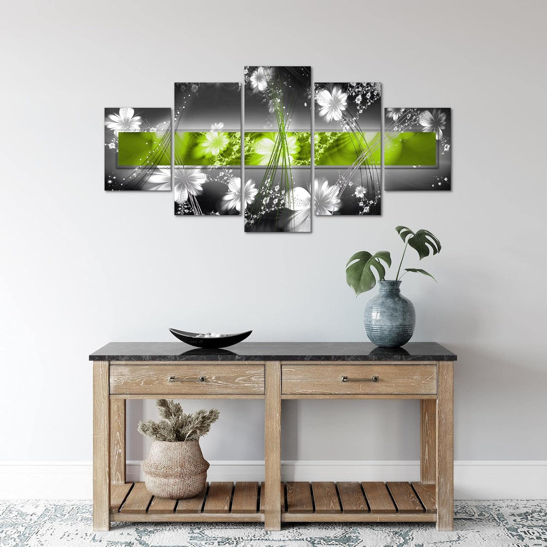 Runa Art Wandbilder Abstrakt Blumen 5 Teilig Bild auf Vlies Leinwand Deko Wohnzimmer Blumenmotiv Gra