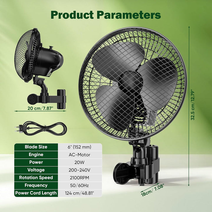 Clip Grow Ventilator,20-W-Hochgeschwindigkeits-Zuchtzelt 2 Geschwindigkeiten (1500/2100 U/min) 120°
