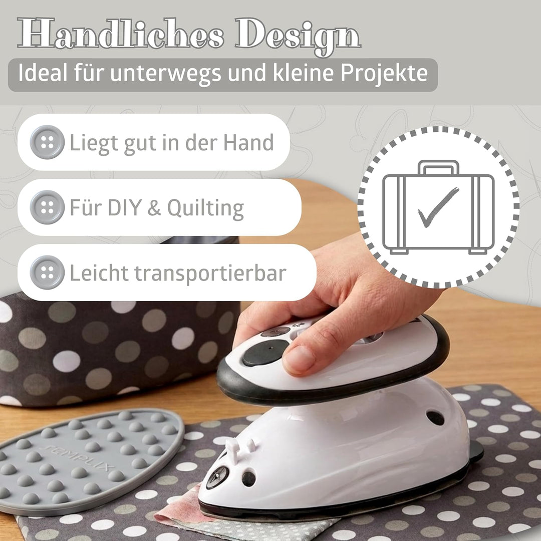 Prym Mini Dampf Bügeleisen Mit SEMPLIX Silikon Ablage (lila) Im Set, Kleines Leichtes Dampf Bügeleis