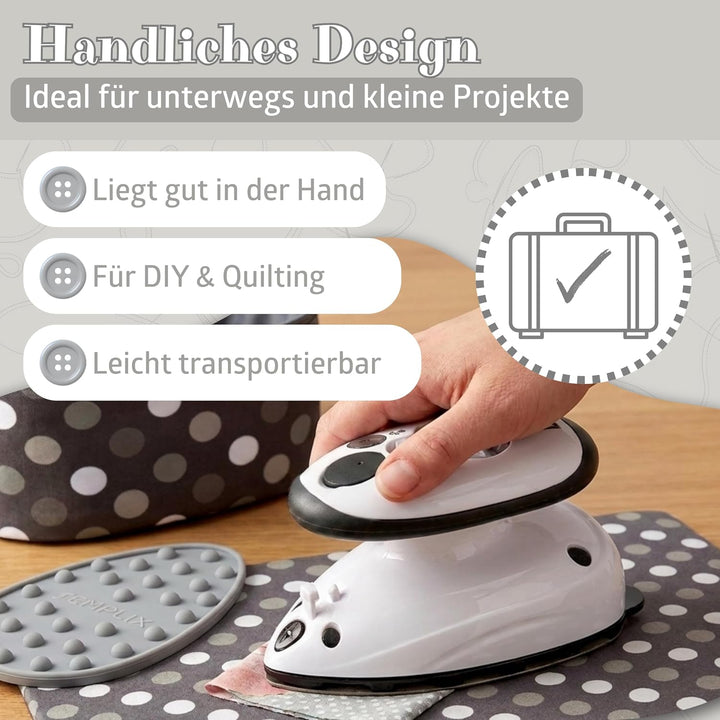 Prym Mini Dampf Bügeleisen Mit SEMPLIX Silikon Ablage (lila) Im Set, Kleines Leichtes Dampf Bügeleis