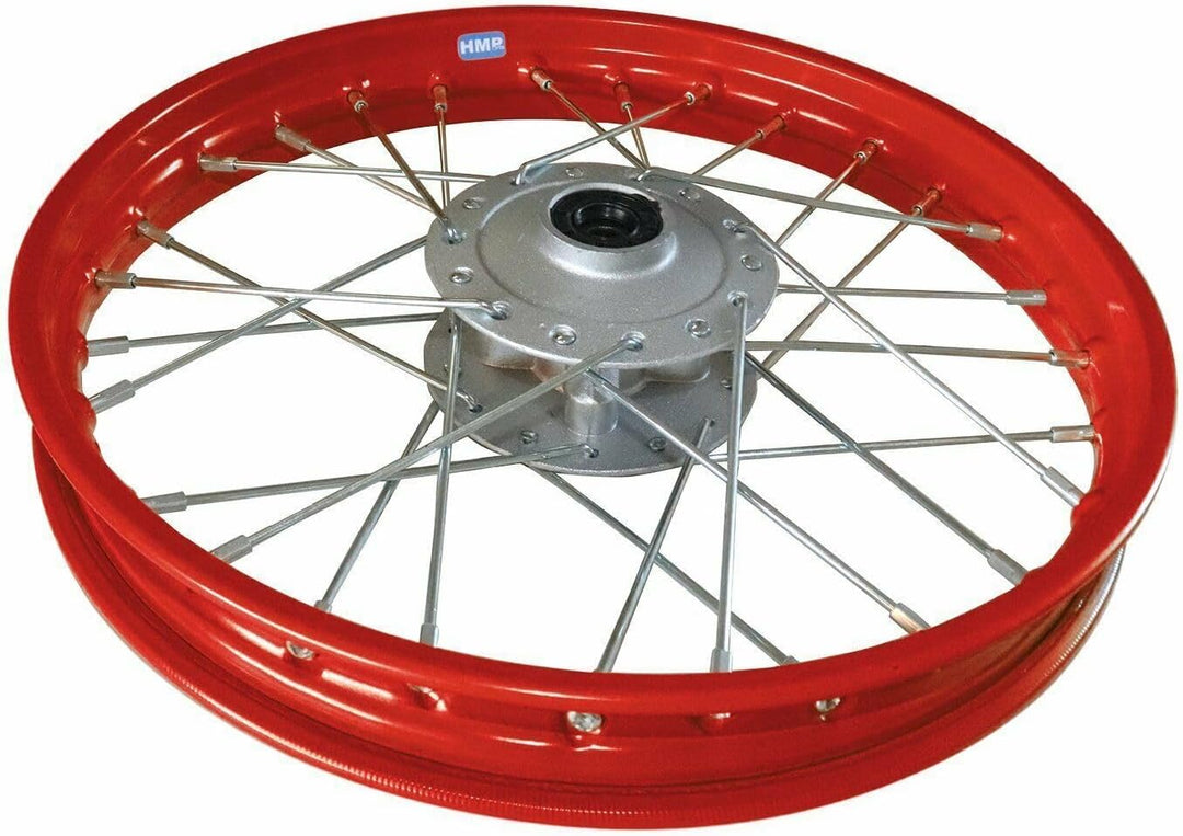 HMParts Stahl Felge 14 Zoll vorne Rot Geeignet für fast alle Modelle mit 12 mm Achse Dirt Bike, Pit