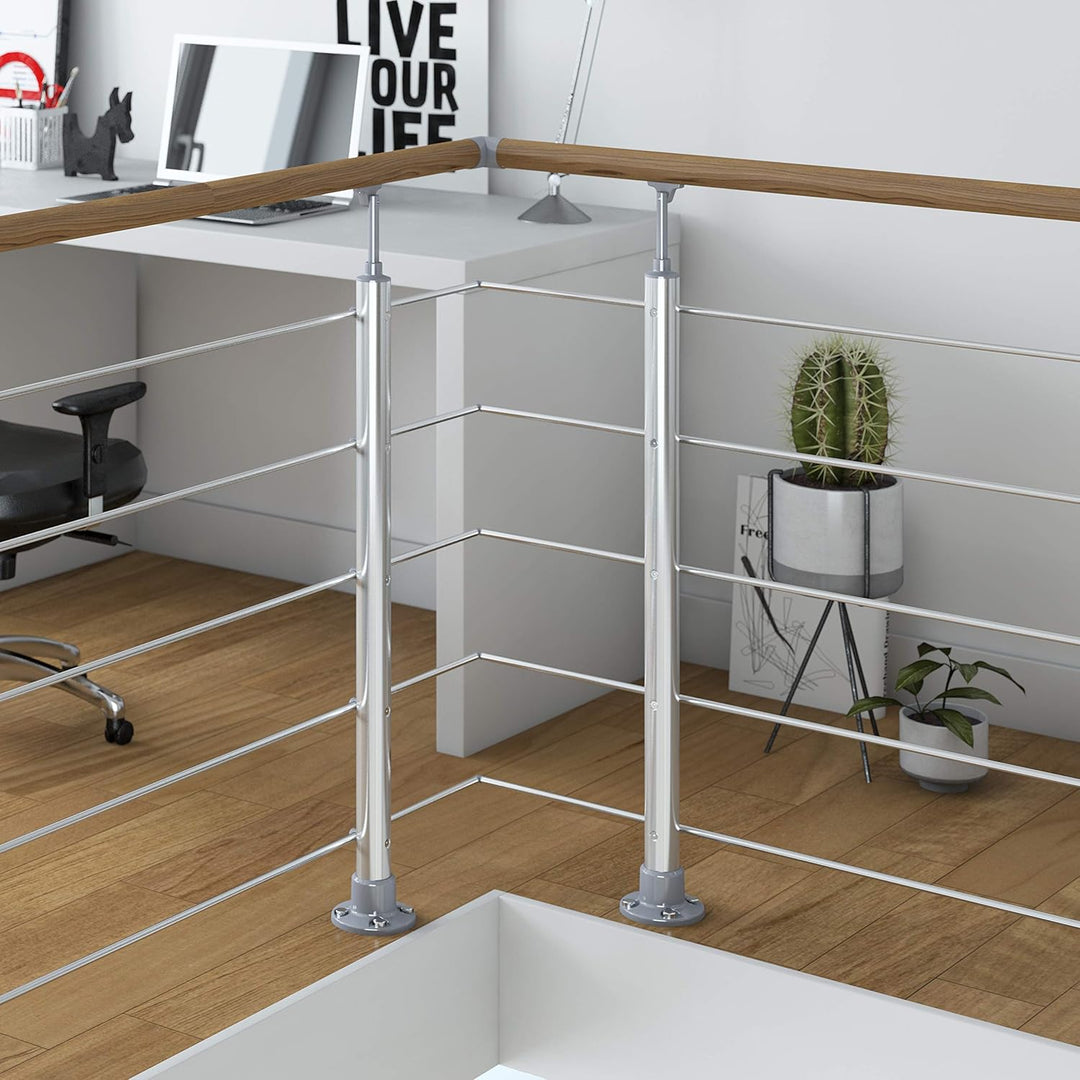 DOLLE Aluminium Geländer-Set Handlauf aus Eiche Füllstäbe aus Edelstahl aufgesetzte Montage 150 cm A
