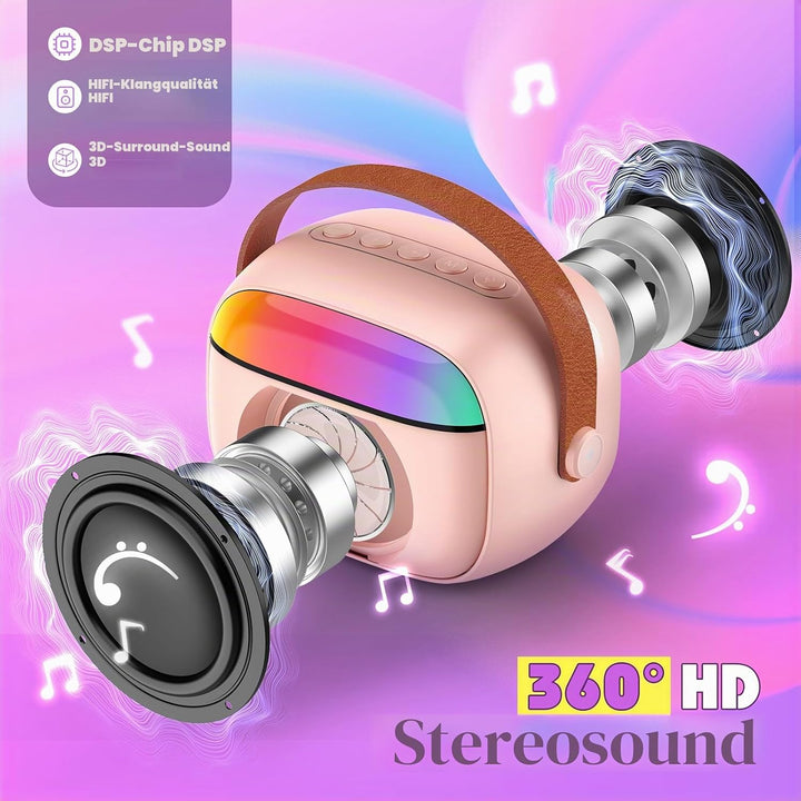 Karaoke Maschine mit 2 Mikrofon Kinder, Geschenk Mädchen 3-12 Jahre Mini Karaoke Mikrofon Kinder Mäd