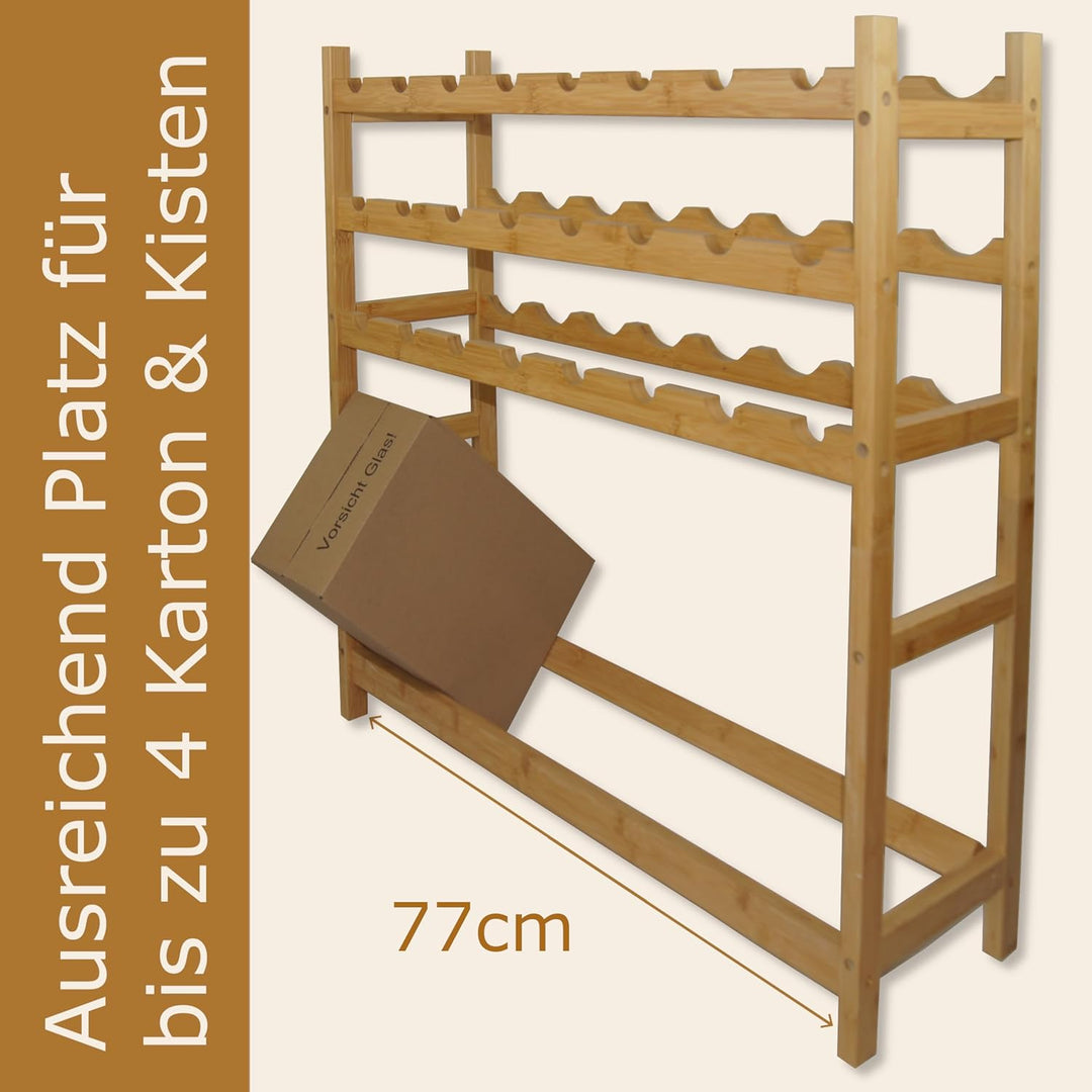 Weinregal Holz, 24 Flaschen + 4 Weinkarton, Flaschenregal Stapelbar, Getränkeregal erweiterbar, Wein