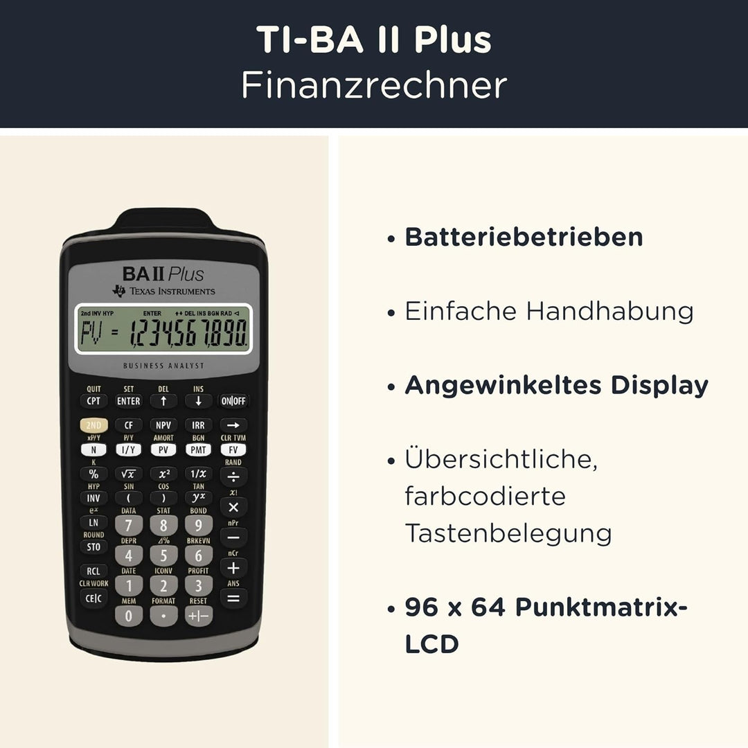 CALCUSO Sparpaket: TI BA II Plus Finanzrechner + WYNGS Schutztasche schwarz + Erweiterte Garantie vo