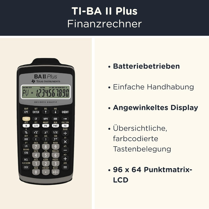 CALCUSO Sparpaket: TI BA II Plus Finanzrechner + WYNGS Schutztasche schwarz + Erweiterte Garantie vo