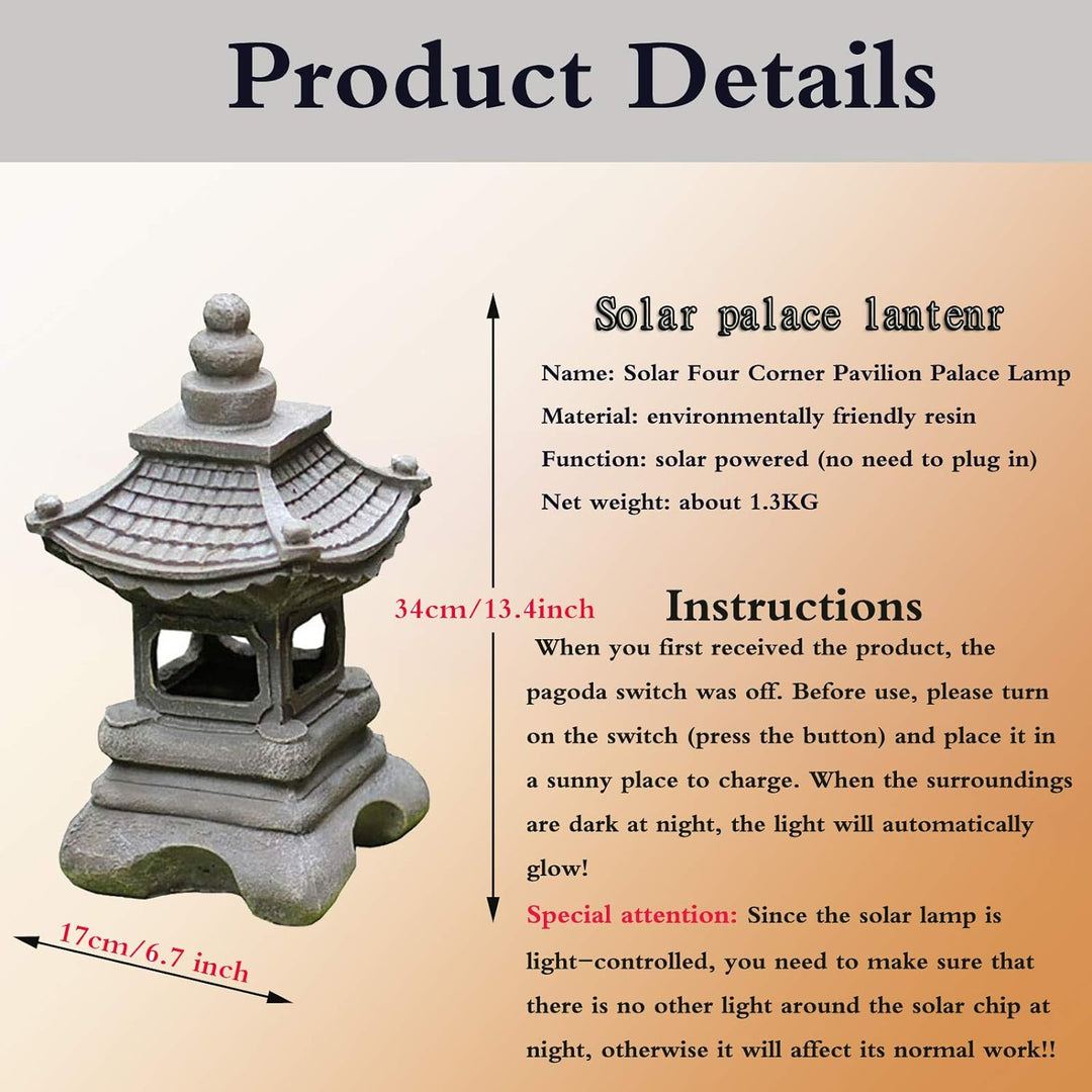 Uziqueif Outdoor Japanische Tachi-Gata-Stil Solar Zen Garten Lichter Laterne Pagode Licht Solar Bode