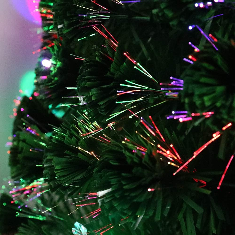 Aufun Weihnachtsbaum Künstlicher 120 cm mit LED Glasfaser und Schneeflocken Weihnachtsdeko Christbau