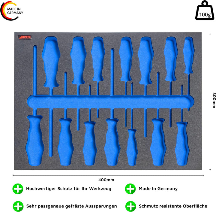 APTEX Schaumeinlage passend für Wera Schraubendreher Set Big Pack 300 Kraftform 14 teilig 300x400x35