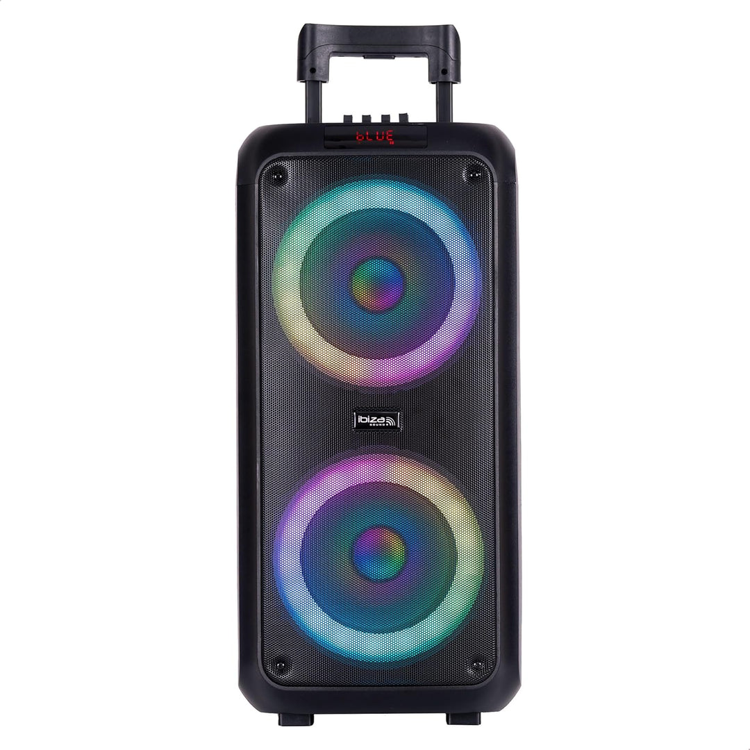 Ibiza - VENUS600-2x8/20 cm, 600 W batteriebetriebener tragbarer Lautsprecher mit Lichteffekt auf der
