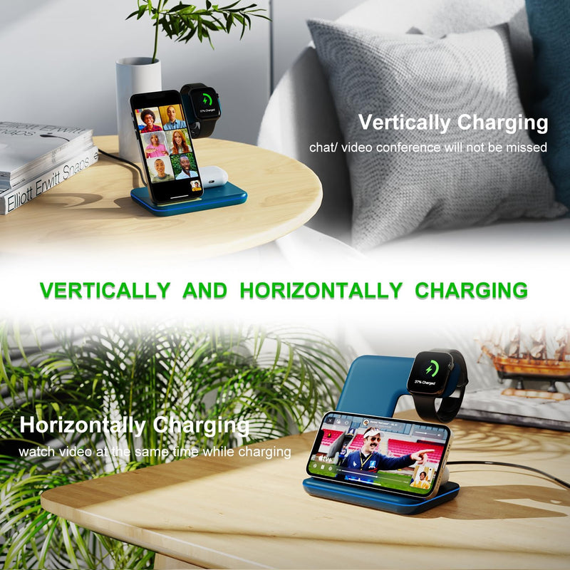 Minthouz 3 in 1 Wireless Charger mit 18W Adapter, schnelle drahtlose Ladestation für mehrere Geräte