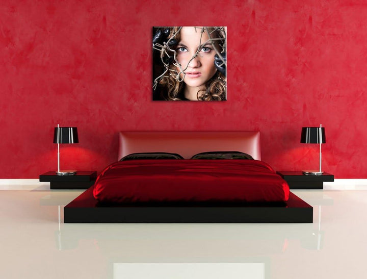 Sexy girl Stacheldraht, Format: 70x70 auf Leinwand, XXL riesige Bilder fertig gerahmt mit Keilrahmen