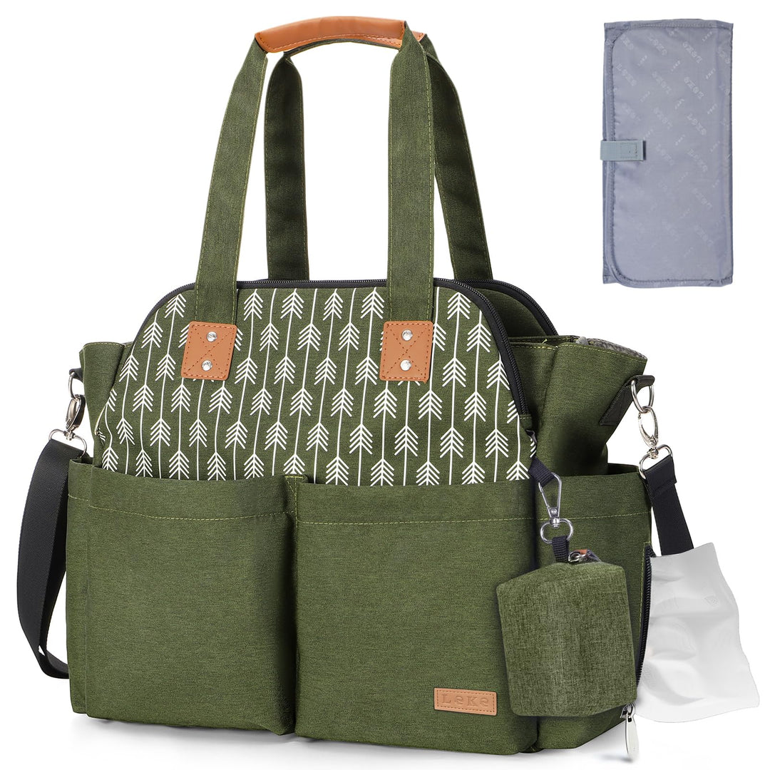 Lekebaby Baby Wickeltasche Bote gross mit Wickelunterlage für Reise, Grün, Grün