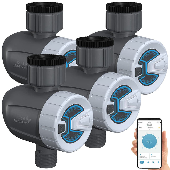 Royal Gardineer Ventil, Bluetooth: 4er-Set smarte programmierbare Bewässerungscomputer mit BT & App