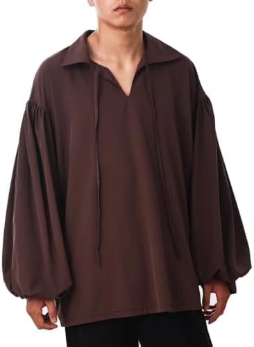 COSDREAMER Herren Piratenhemd Kolonial Shirt Renaissance Dichter Hemd Bluse XXL Kaffee, XXL Kaffee
