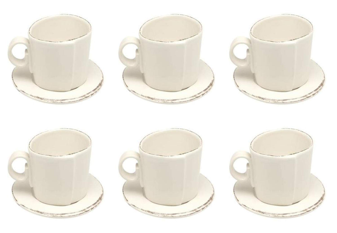 CREAFLOR HOME 6er Set Espressotasse & Untertasse LASTRA weiss Ø10cm H 8cm Keramik Virginia CASA