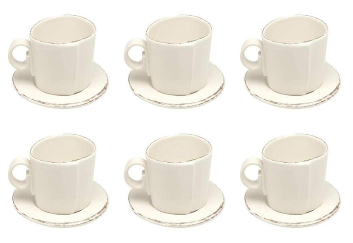 CREAFLOR HOME 6er Set Espressotasse & Untertasse LASTRA weiss Ø10cm H 8cm Keramik Virginia CASA
