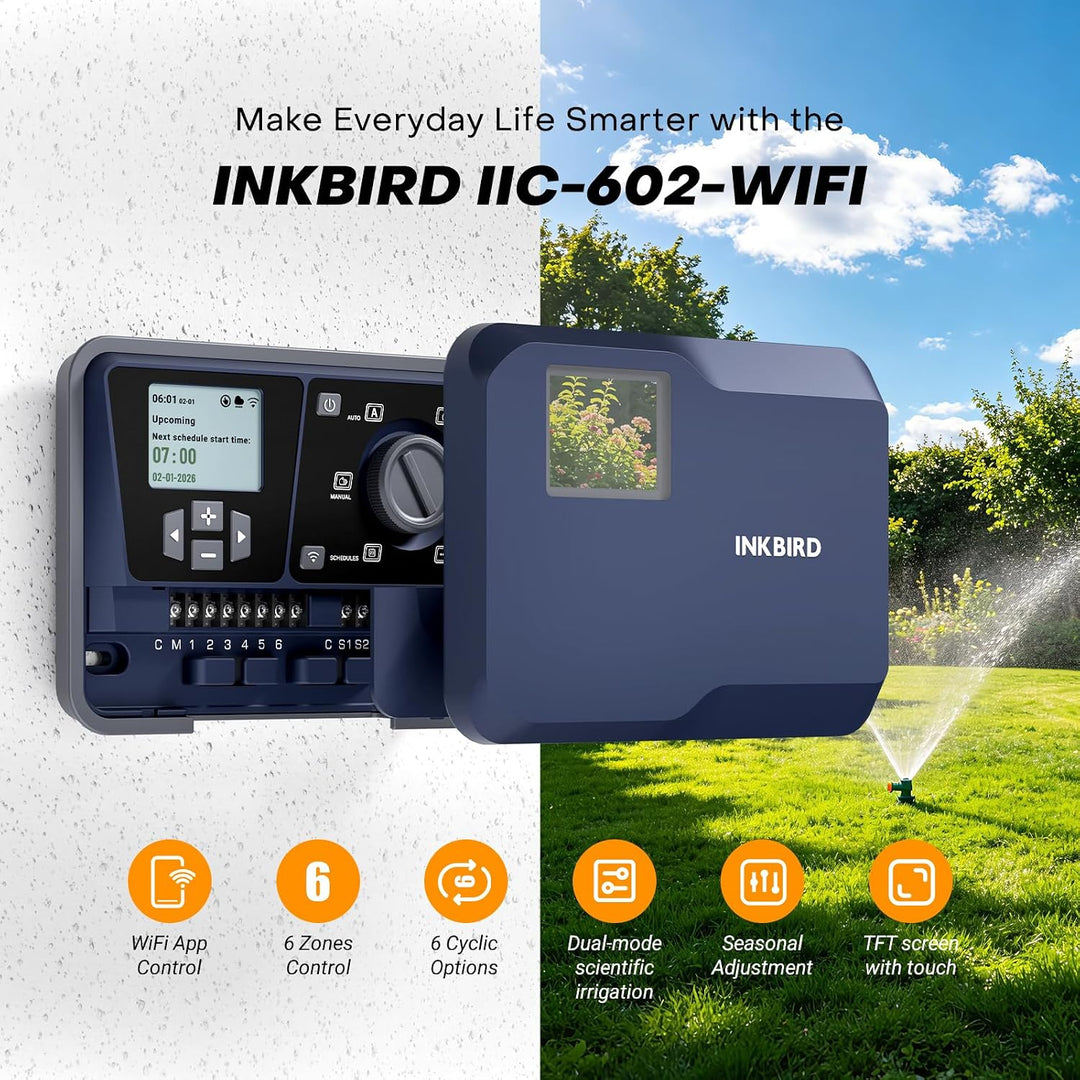 Inkbird IIC-602-WIFI 6-Zonen-Programmierbarer Controller für den Innenbereich, WLAN Sprinkler/Bewäss