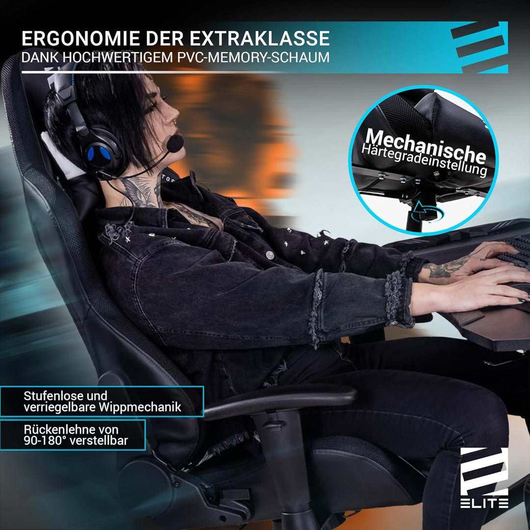 ELITE LED Gaming Stuhl MG200 Destiny - Ergonomischer Bürostuhl - Schreibtischstuhl - Chefsessel - Se